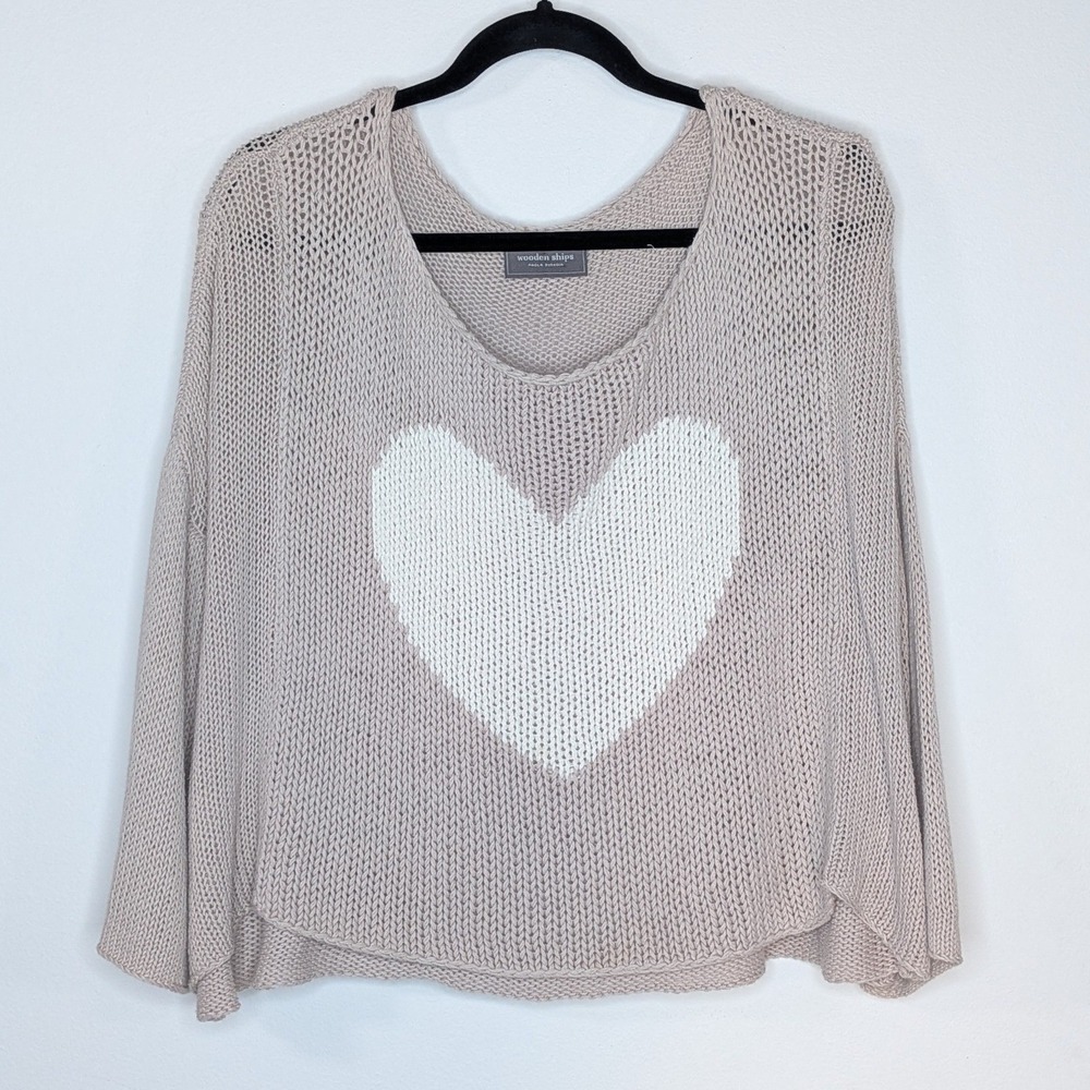 Wooden Ships Cotton Blend Chunky Knit Heart Pullover Sweater Small Medium
